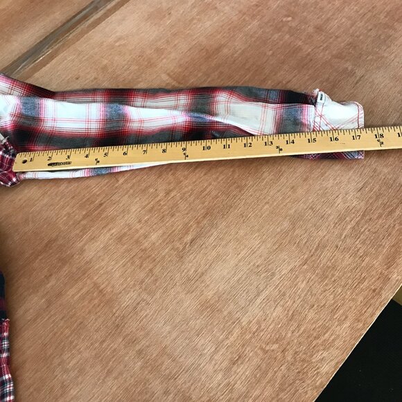 Diesel Top Women XS Red Plaid Patchwork Snap Button Up Long Sleeve Collared - Picture 9 of 13